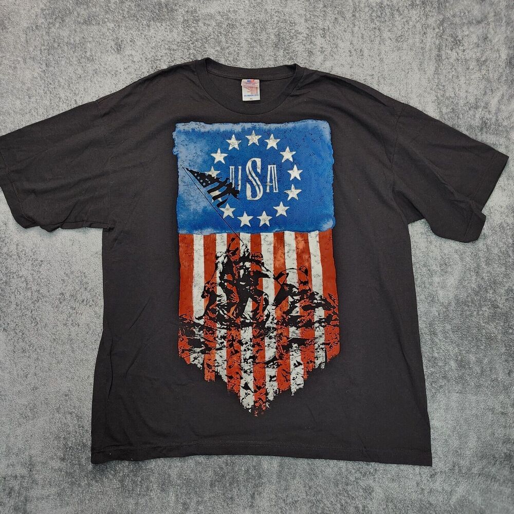 Bayside Shirt Men's Black Short Sleeve USA Flag Patriotic USMC Size XL